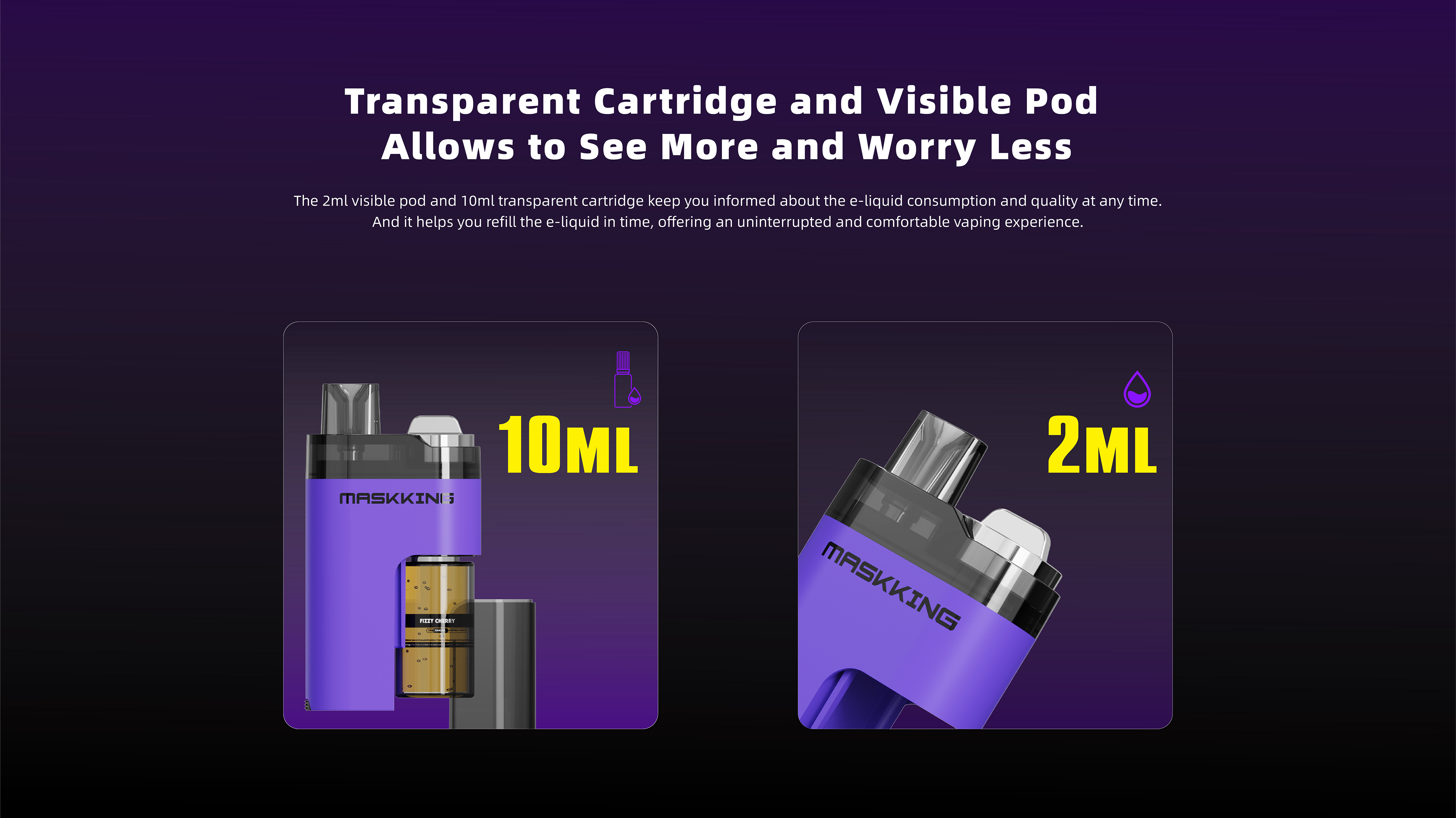 maskking aros transparent cartridge and visible pod